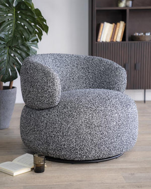 Fauteuil draaibaar "Maeve" Eleonora zonder armleuning - Zwart/grijze Maywood stof