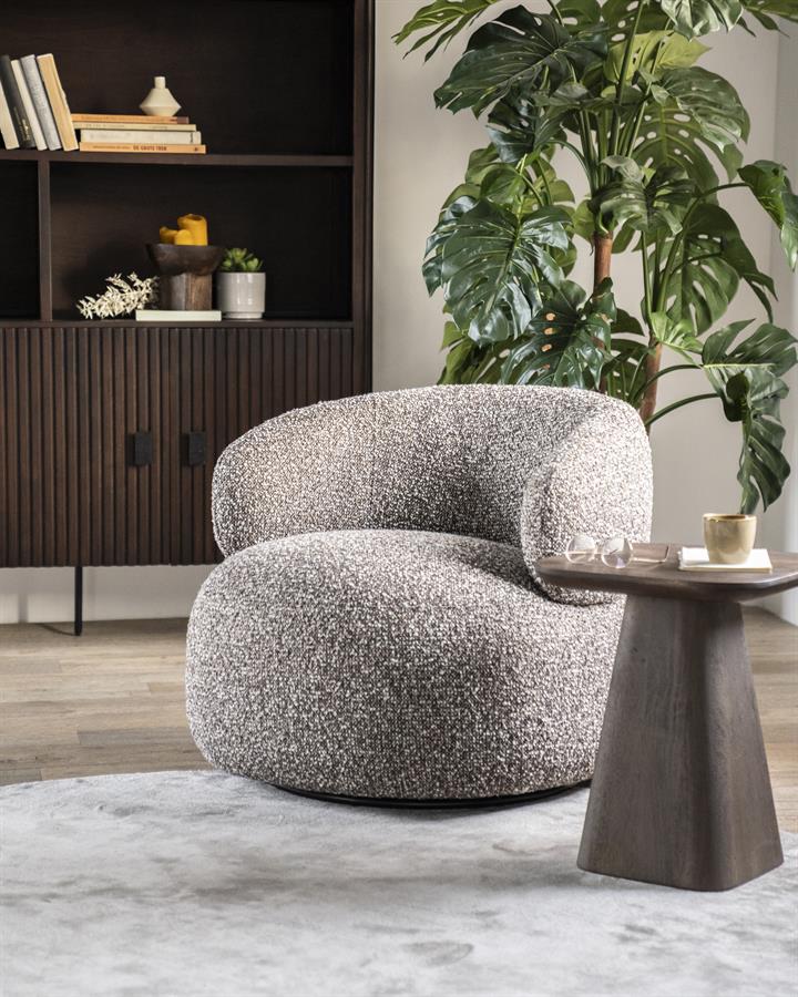 Fauteuil draaibaar "Maeve" Eleonora zonder armleuning - Taupe Maywood stof