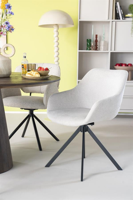 Eetkamerstoel Mamé Eleonora met armleuning - Beige stof Houston