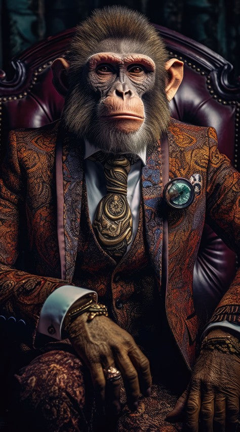 Glasschilderij aap in pak 55x100 cm