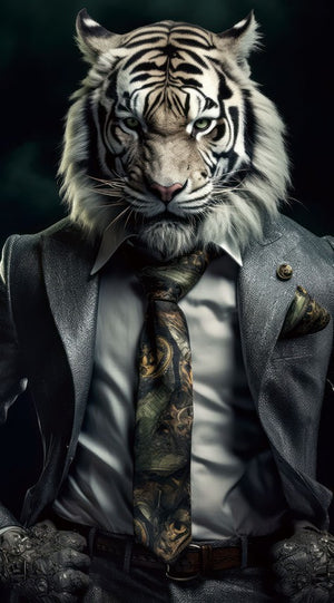 Glasschilderij witte tijger in pak 55x100 cm