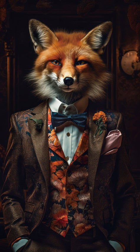 Glasschilderij Vos in pak 55x100 cm