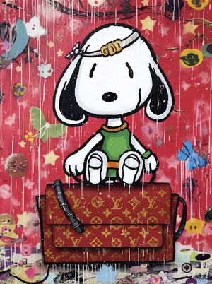 Glasschilderij Fashion cartoon dog 60x80 cm