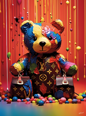 Glasschilderij Fashion teddybeer gekleurd 60x80 cm