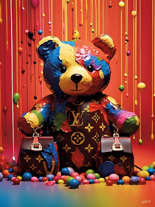 Glasschilderij Fashion teddybeer gekleurd 60x80 cm