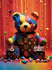 Glasschilderij Louis Vuitton Teddybeer gekleurd 60x80 cm