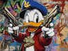 Glasschilderij Disney eend met pistolen 80x60 cm