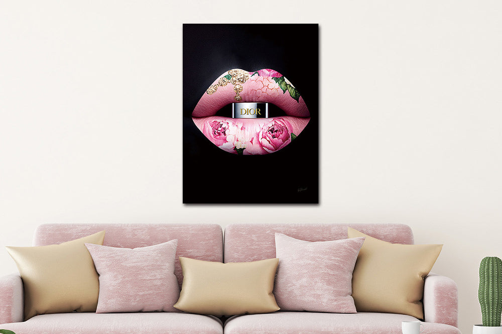Glasschilderij Fashion lippen roze  60x80 cm