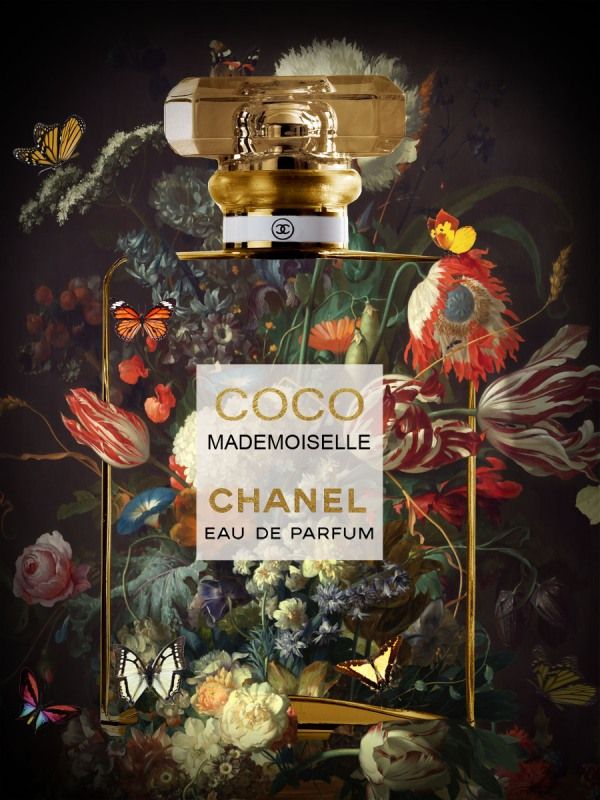 Glasschilderij parfumfles coco chanel goudfolie 60x80 cm