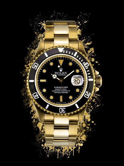 Glasschilderij gouden Rolex horloge 60x80 cm