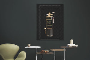 Glasschilderij Fashion brandblusser zwart 60x80 cm