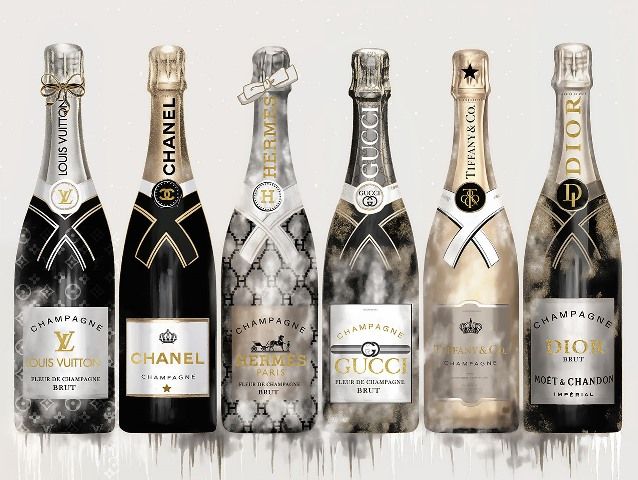 Glasschilderij Champagne flessen fashion 80x60 cm