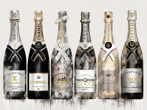 Glasschilderij Champagne flessen fashion 80x60 cm