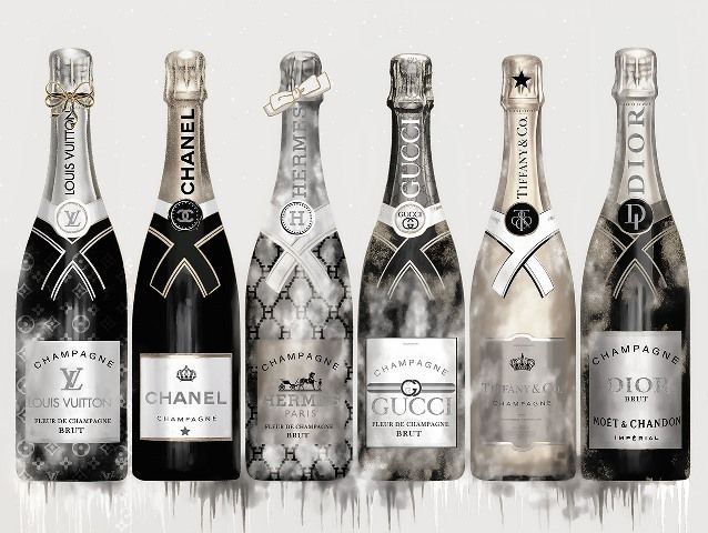 Glasschilderij Champagne flessen fashion 80x60 cm V2