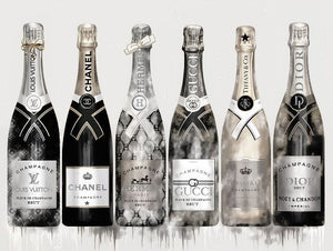 Glasschilderij Champagne flessen fashion 80x60 cm V2