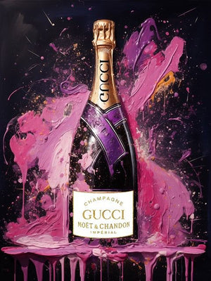 Glasschilderij Gucci champagne fles 60x80 cm