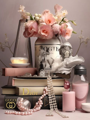 Glasschilderij Dior/Gucci goudfolie 60x80 cm