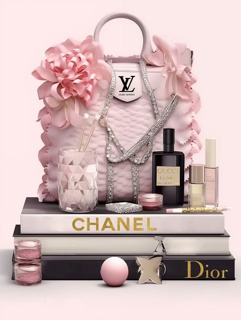 Glasschilderij Louis Vuitton tas Chanel/Dior goudfolie 60x80 cm