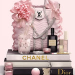 Glasschilderij Louis Vuitton tas Chanel/Dior goudfolie 60x80 cm