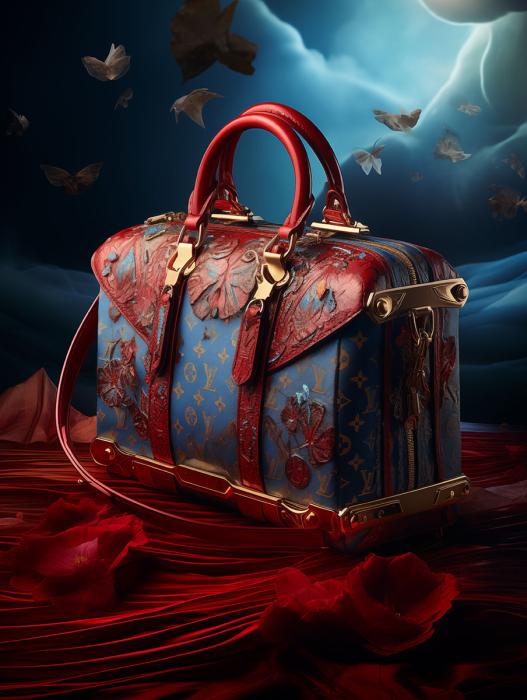 Glasschilderij fashion tas rood Louis Vuittongoudfolie 60x80 cm