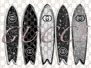 Glasschilderij met goudfolie Fashion surfplanken 60x80 cm