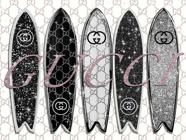 Glasschilderij met goudfolie Fashion surfplanken 60x80 cm