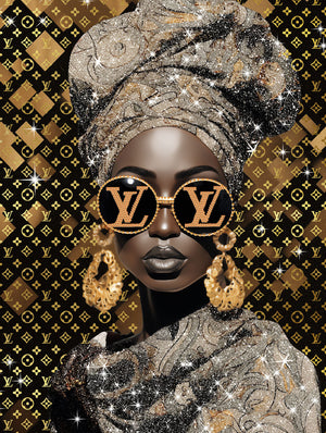 Glasschilderij met goudfolie Fashion vrouw  bril V2 60x80 cm