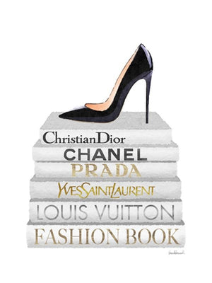 Glasschilderij hak op fashion boeken goudfolie 60x80 cm