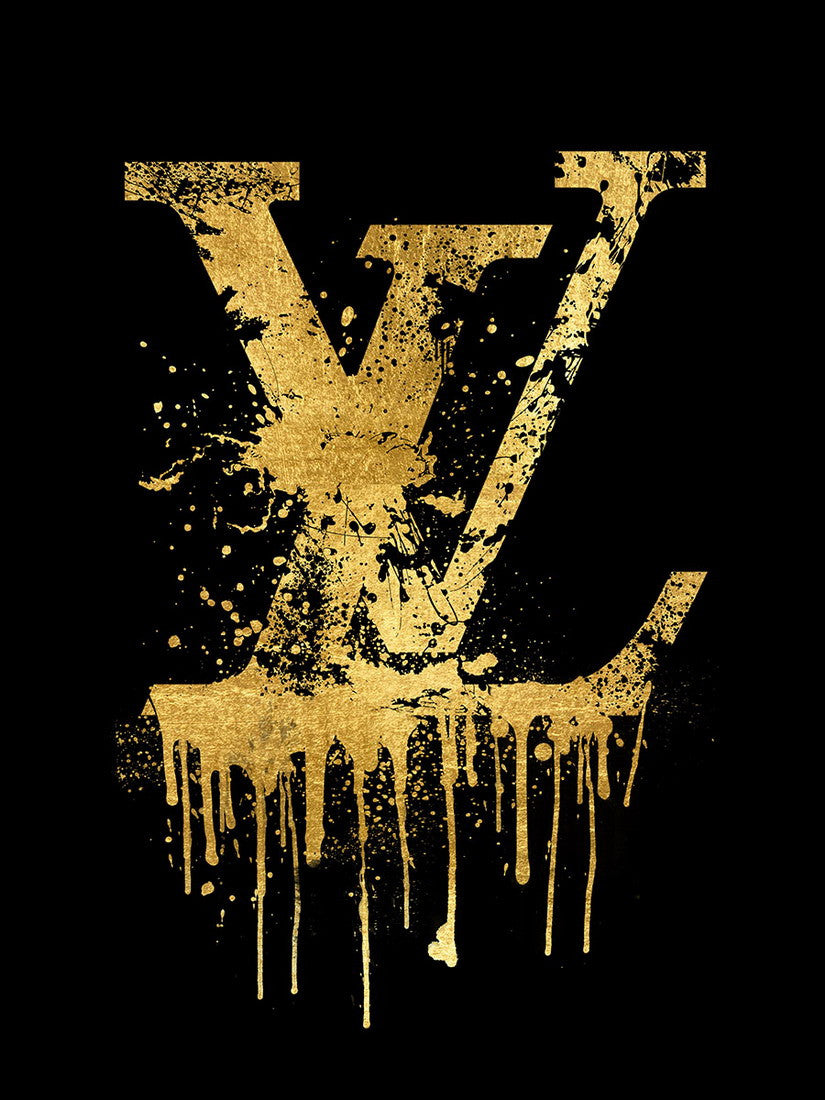 Glasschilderij Fashion  logo gouden LV goudfolie 60x80 cm