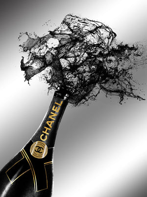 Glasschilderij Fashion champagne fles goudfolie 60x80 cm