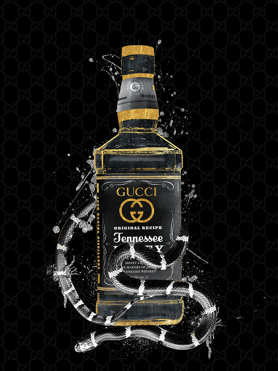 Glasschilderij Fashion Whisky fles goudfolie 60x80 cm