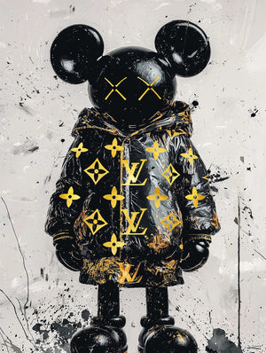 Glasschilderij Mysterieuze fashion LV muis met goudfolie 60x80 cm