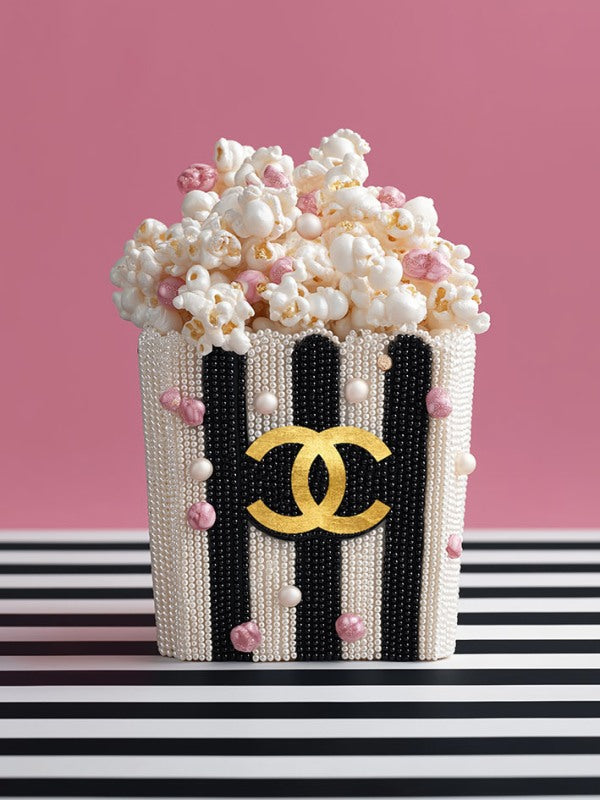 Glasschilderij Chanel popcorn met goudfolie 60x80 cm