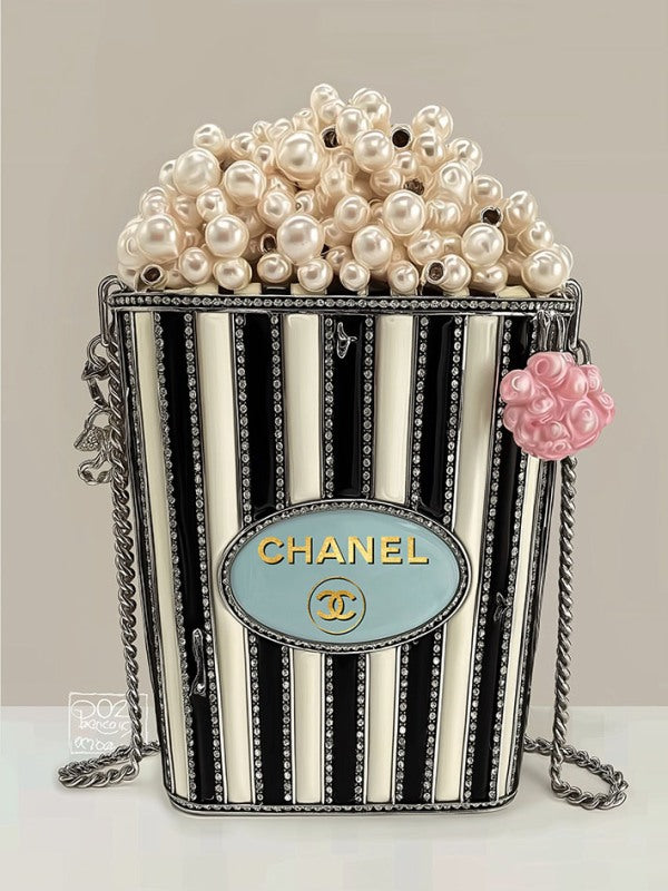 Glasschilderij Chanel popcorn V2 met goudfolie 60x80 cm