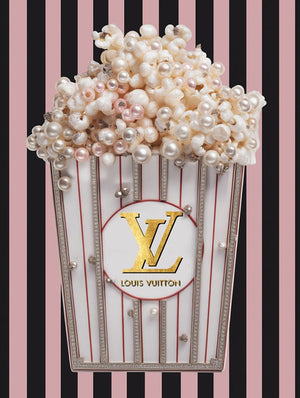 Glasschilderij LV popcorn met goudfolie 60x80 cm