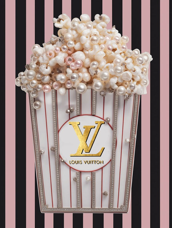 Glasschilderij LV popcorn met goudfolie 60x80 cm