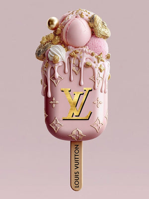 Glasschilderij roze fashion ijsje met goudfolie 60x80 cm