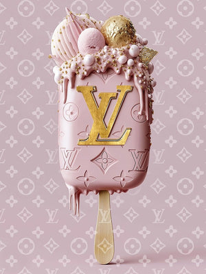 Glasschilderij roze fashion ijsje V2 met goudfolie 60x80 cm