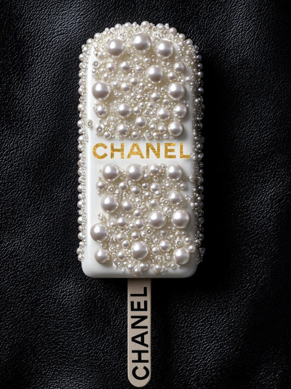 Glasschilderij fashion ijsje parels met goudfolie 60x80 cm