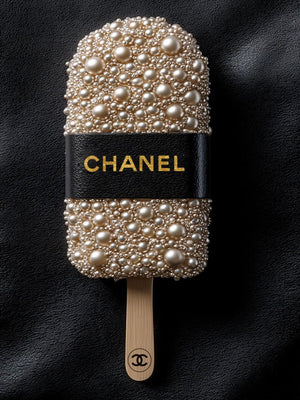 Glasschilderij fashion ijsje parels V2 met goudfolie 60x80 cm