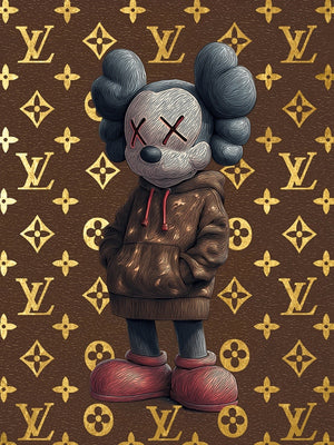 Glasschilderij LV mode muis met goudfolie 60x80 cm