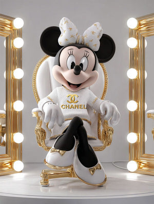 Glasschilderij Fashion Disney muis Chanel met goudfolie 60x80 cm