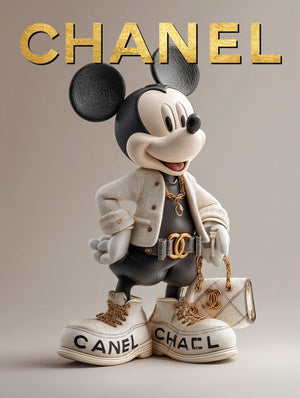 Glasschilderij Fashion Disney muis Chanel V2 met goudfolie 60x80 cm
