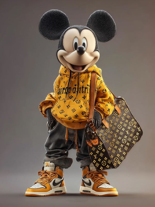 Glasschilderij Fashion Disney muis LV  met goudfolie 60x80 cm