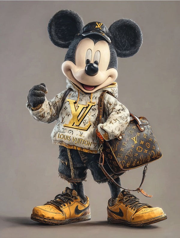 Glasschilderij Fashion Disney muis LV V2 met goudfolie 60x80 cm