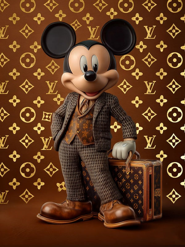 Glasschilderij Fashion Disney muis LV V3 met goudfolie 60x80 cm