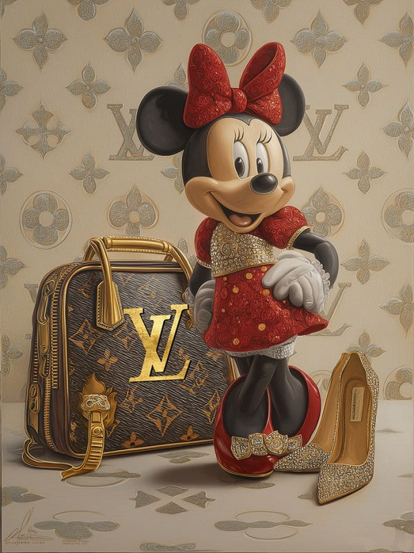 Glasschilderij Fashion Disney muis LV V4 met goudfolie 60x80 cm