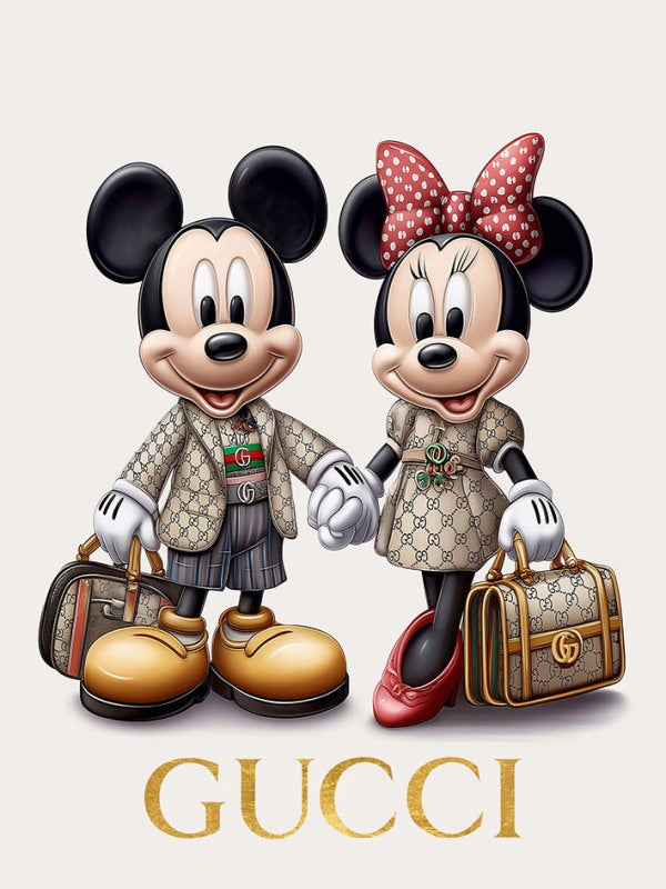 Glasschilderij Fashion Disney muizen Gucci met goudfolie 60x80 cm