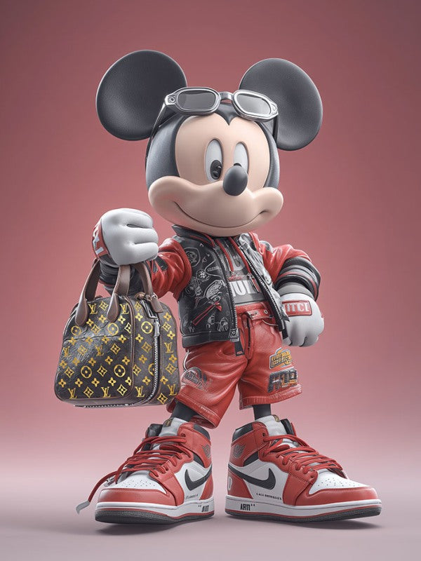 Glasschilderij Fashion Disney muis LV V5 met goudfolie 60x80 cm