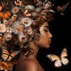 Glasschilderij vrouw met bloemen en vlinders 80x80 cm